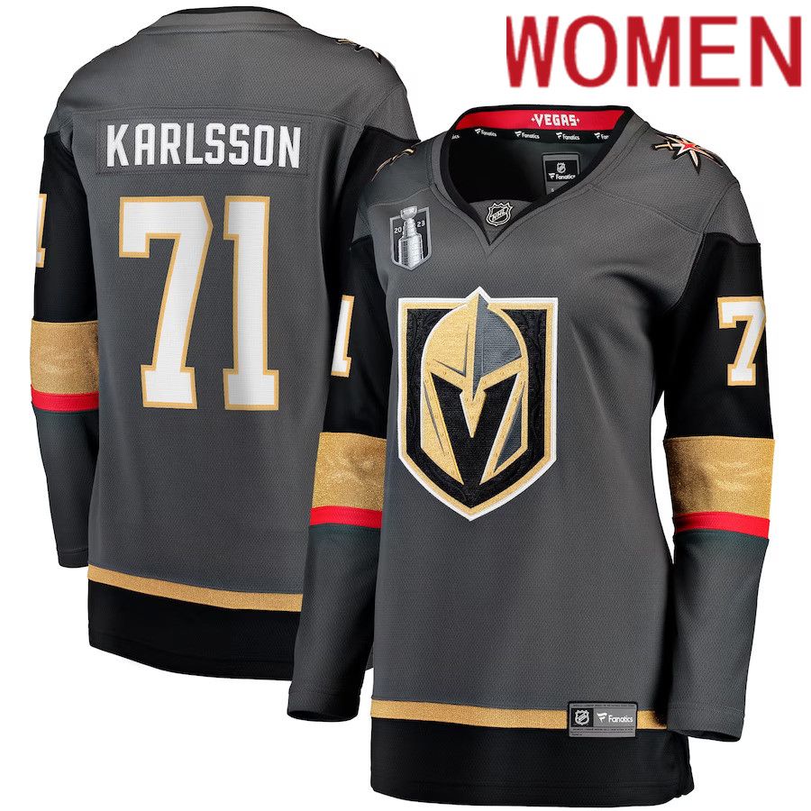 Women Vegas Golden Knights #71 William Karlsson Fanatics Branded Black 2023 Stanley Cup Final Alternate Breakaway Player NHL Jersey->women nhl jersey->Women Jersey